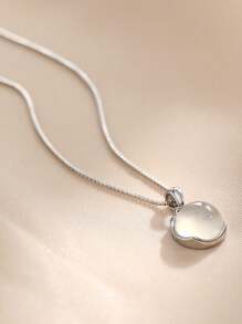 1pc S925 Minimalist Chic Niche Exquisite Geometric Circle White Agate Necklace, For Women Daily Wear, Gift
