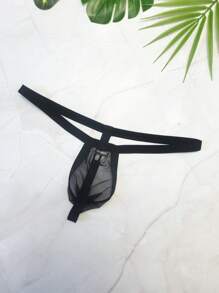 DomiGe 1 件装男士性感内衣黑色弹力网眼三角裤带肩带 - 黑色 - 查看 3