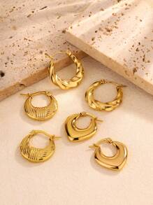 1 par/3 pares Pendientes aro de acero de titanio dorado, pendientes aro minimalistas resistentes a la decoloración, versátiles y de moda para mujeres