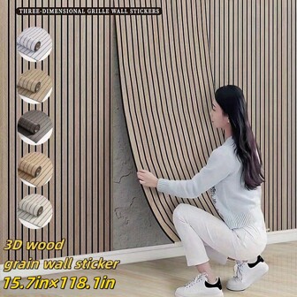 1 rollo de paneles de pared de vinilo autoadhesivos gruesos con textura de grano de madera 3D, fáciles de instalar en techos, particiones y paredes curvas, panel de cuadrícula DIY para decoración del hogar en sala de estar, dormitorio, comedor