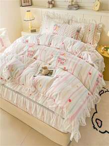 3 sztuki/zestaw luksusowych poszewek na kołdrę z koronką kwiatową, dwustronny, całoroczny, w stylu księżniczki, w stylu Ins - Wielokolorowe - Zobacz 8