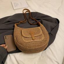 Fashionable Retro Large Capacity Woven Beach Bag, Shoulder Crossbody Straw Bag For Vacation, Eye-Catching Beach Bag Summer, Summer Straw Beach Bag For Women, Fashion Summer Vacation Bag, Beach Essentials Women Bags For Vacation & Holiday