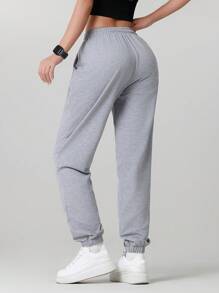 2pcs Solid Color Women's Sporty Pants, Outdoor Cycling, Running, Casual Drawstring Sweatpants, Versatile Simple Knit Trousers, Spring/Summer - Multicolor - View 9