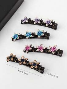 4pcs Rhinestone Flower Decor Hair Clip Can Do Multiple Shapes Elegant Flower Clip Claw Clips Hair Claws Hair Barrettes, School Stuff, Vacation Outfits Woman, Hair Accessories - Multicolor - View 7