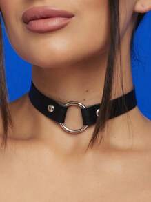 1 件女士皮革项圈带金属环哥特式原宿时尚项链 - 彩色 - 查看 1