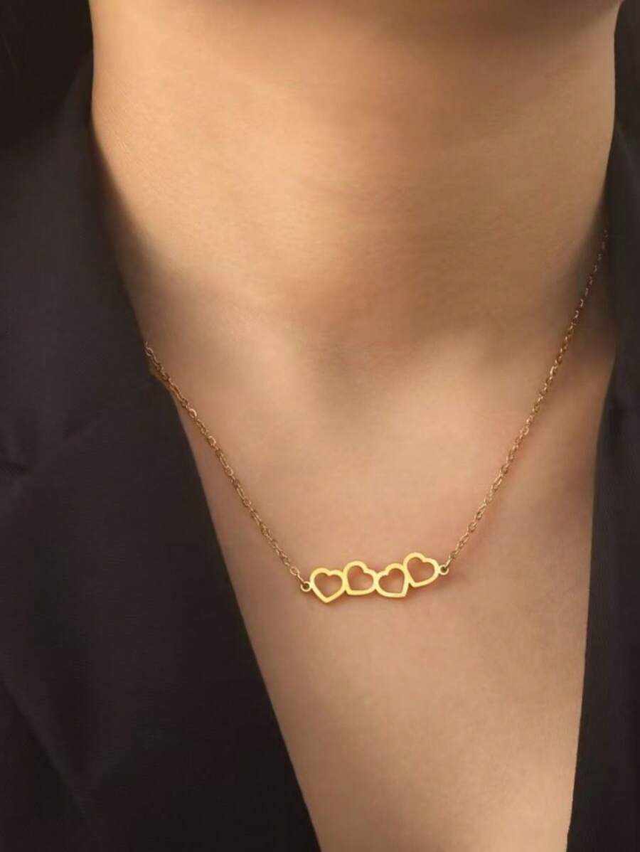 1 件简约空心心形项链，不锈钢精致锁骨链，送给女朋友或最好的朋友的礼物 - 愛心鏤空項鍊 - 查看 1