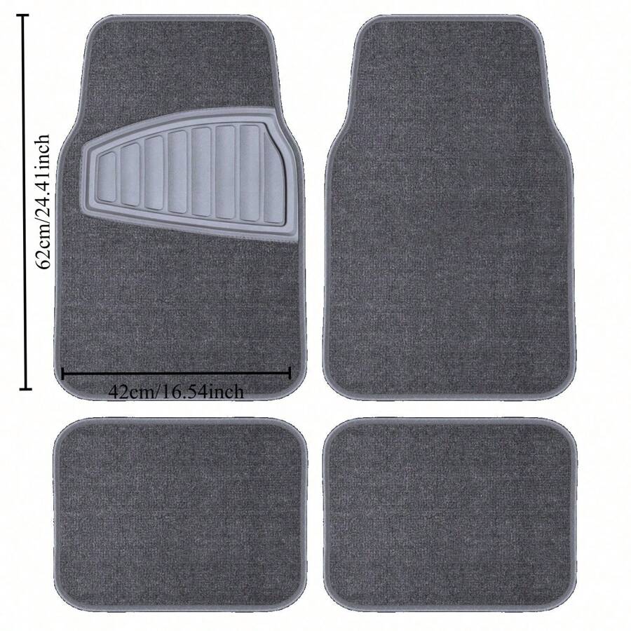 4PC Stain-Resistant Thick-Pile  Carpet Car Mat Tufted Polyester Grey - Grey - View 1