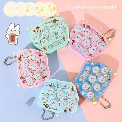 1pc Whack-A-Mole Mini Handheld Game, Cartoon Luminous Finger Exercise Stress Relief Toy, Small Keychain, Creative Car Pendant Bag Accessory