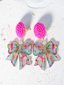 Pink Snail Handmade Funny Cute Statement Seed Bead Cartoon Kawaii Earrings, Fashion Jewelry With Oversized Bow Rabbit Animal Acrylic Resin Drop Dangle Earrings For Women/Girls, Summer/Winter, Vacation, Holiday, Beach Party, Valentine's Day Gift - Big Bow Bunny - View 2