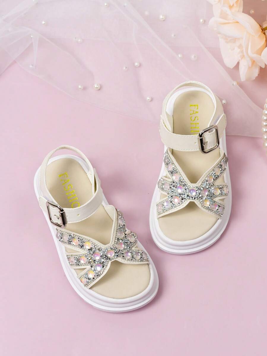 2025新款凉鞋，时尚凉鞋，亮钻珍珠凉鞋，波西米亚复古风凉鞋，软底耐磨休闲凉鞋，厚底凉鞋， - 白色 - 查看 1