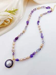 1 件创意珍珠链项链，时尚配饰优雅吊坠，适合日常佩戴，礼物创意甜美风格珠宝，适合女性 - 彩色 - 查看 13