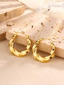 1 par/3 pares Pendientes aro de acero de titanio dorado, pendientes aro minimalistas resistentes a la decoloración, versátiles y de moda para mujeres