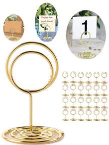 10 件 - 桌号夹、座位卡夹、金属丝照片夹、小桌卡夹照片照片夹适用于中心装饰、婚宴、生日周年纪念金色桌号卡夹、桌照夹桌照支架座位卡夹适用于纸质菜单夹、情人节 - 金色 - 查看 7