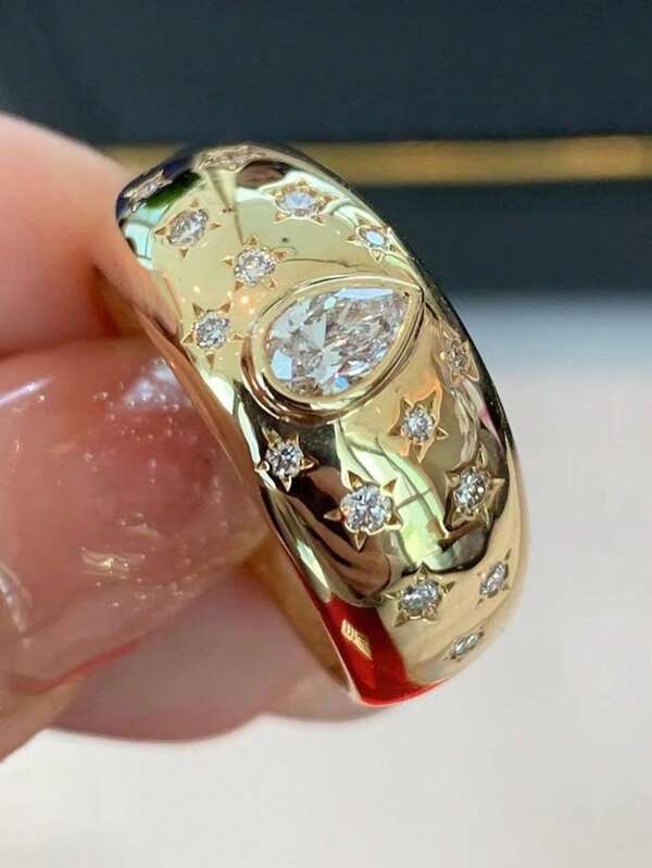1 pezzo Anello decorativo di forma a pera in zirconia cubica di moda, adatto per donne, uso quotidiano, fidanzamento, matrimonio, regalo per festa di San Valentino