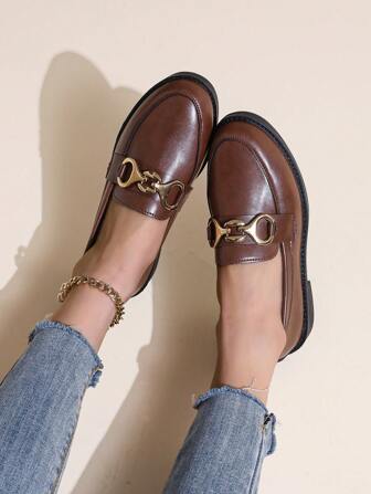 Women's Brown Platform Ankle Boots With Metal Chains, Suitable For Spring And Autumn, Valentine's Day