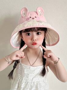 Kids Foldable Sunhat, Thin Brim Cartoon Cute Rabbit Pattern, UV Ion Sunshade Hat For Girls & Boys - Multicolor - View 11