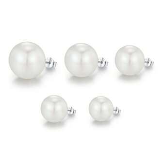 925 Sterling Silver Natural Pearls 8MM 10MM 12MM Large Pearl Earrings With 925 Silver Ear Nuts, Fashionable Elegant Simple Design, Great Gift For Girlfriend