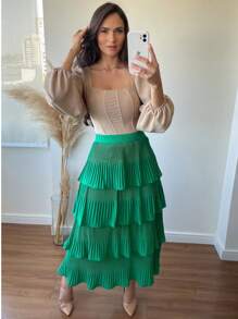 Pleated Skirt With 4 Ruffles, 4 Marias, 4 Layers - Green - View 2