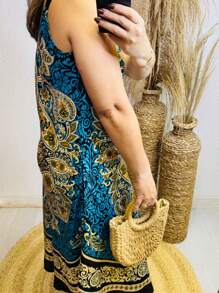 A-Line Dress With Arabesque Design - 藍色 - 查看 3