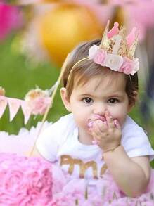 1 Decoración de corona rosa dorado para el primer cumpleaños de niñas bebé, decoración de fiesta, regalo de primer cumpleaños para la princesa bebé - Multicolor - Ver 6