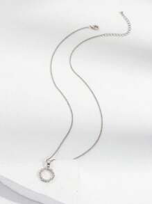 1pc Women Copper Inlaid Geometric Open Circle Pendant Necklace