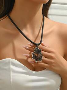 1 件复古波西米亚泪珠树脂黑绳个性项链，适合女士，哥特式风格，适合度假、派对和日常佩戴 - 彩色 - 查看 1