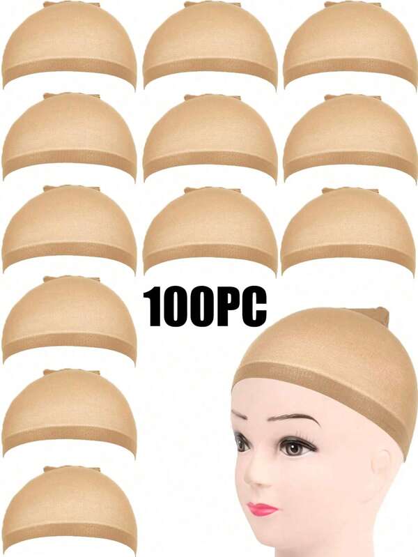 12PCS Beige Stocking Wig Caps, Closed End Mesh Hair Net, Stretchy Nylon Wig Caps For Women & Men