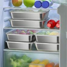 [Stainless Steel Storage Containers] 5pcs Stainless Steel Food Storage Containers - Stackable With Sealed Lids, Microwave Safe, Flip Top, Square Shape - For Salad, Fruit, Food Storage, Kitchen Organization, Refrigerator Freshness, Freezer Safe, Multi-Purpose Meal Prep