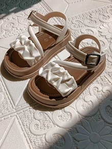 1 Pair Girls Hollow Design Cute Lady Style Open Toe PVC White Sandals, Suitable For Summer Holiday