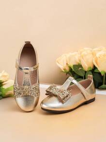 Fashionable & Versatile Children Flat Shoes, New Style Girls Bow Decor Flats