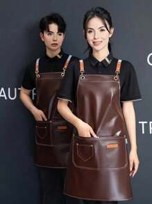 PU防水防油软皮围裙适用于餐饮、厨房、海鲜市场、自助餐厅、超市、工作制服 - 彩色 - 查看 9