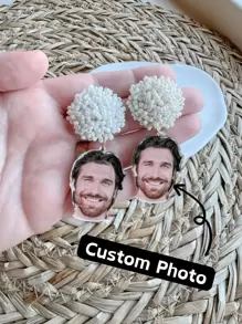 1 Pair Customized Photo Face Wedding Earrings, Elegant Bridal Style, Customizable Portrait/Color Round Shape With Photo Pendant Accent, Low Allergy Lightweight, Personalized Pre-Wedding Jewelry, Suitable For Wedding/Bachelorette Party/Anniversary - Multicolor - View 1