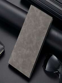 1pc Customizable Long Wallet, Men's Super Slim Casual Multi-Slot Long Wallet Card Holder Purse, Solid Color Retro Style
