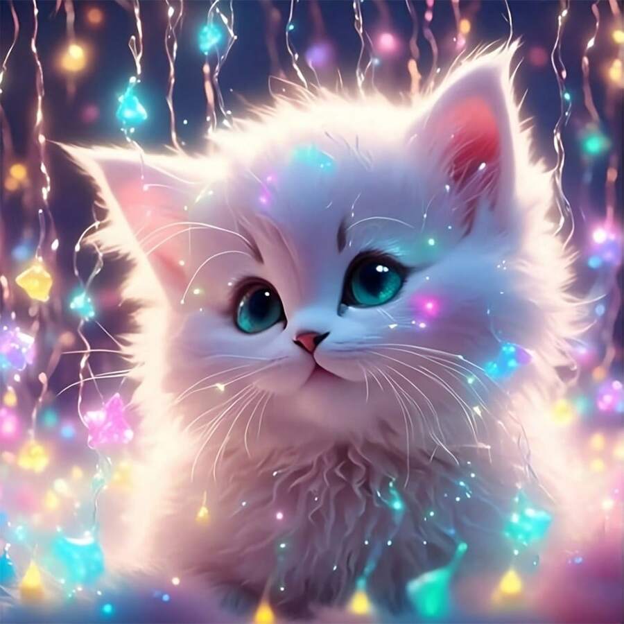 Kit de pintura de diamantes 5D - Diamantes redondos de perforación completa acrílicos, patrón lindo de gato, lienzo sin marco, manualidad adecuada para la decoración de pared del hogar