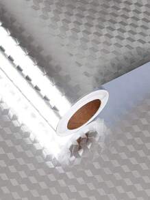 防水耐热自粘银色立方体壁纸，适用于厨房后挡板和炉灶罩 - 銀色 - 查看 2