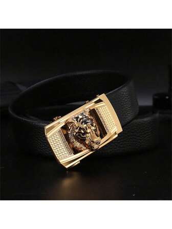 3.5cm Wide Red Leather Belt With Tiger Head Metal Buckle, Adjustable Buckle Waist Belt, Suitable For Daily Use Fall, Autumn, Halloween Autumn-Winter Accessories,Suitable For Teens, Youth,Men,Casual, Outdoor, Athletic, Vacation, Graduation Gifts, Birthday, Daily Wear