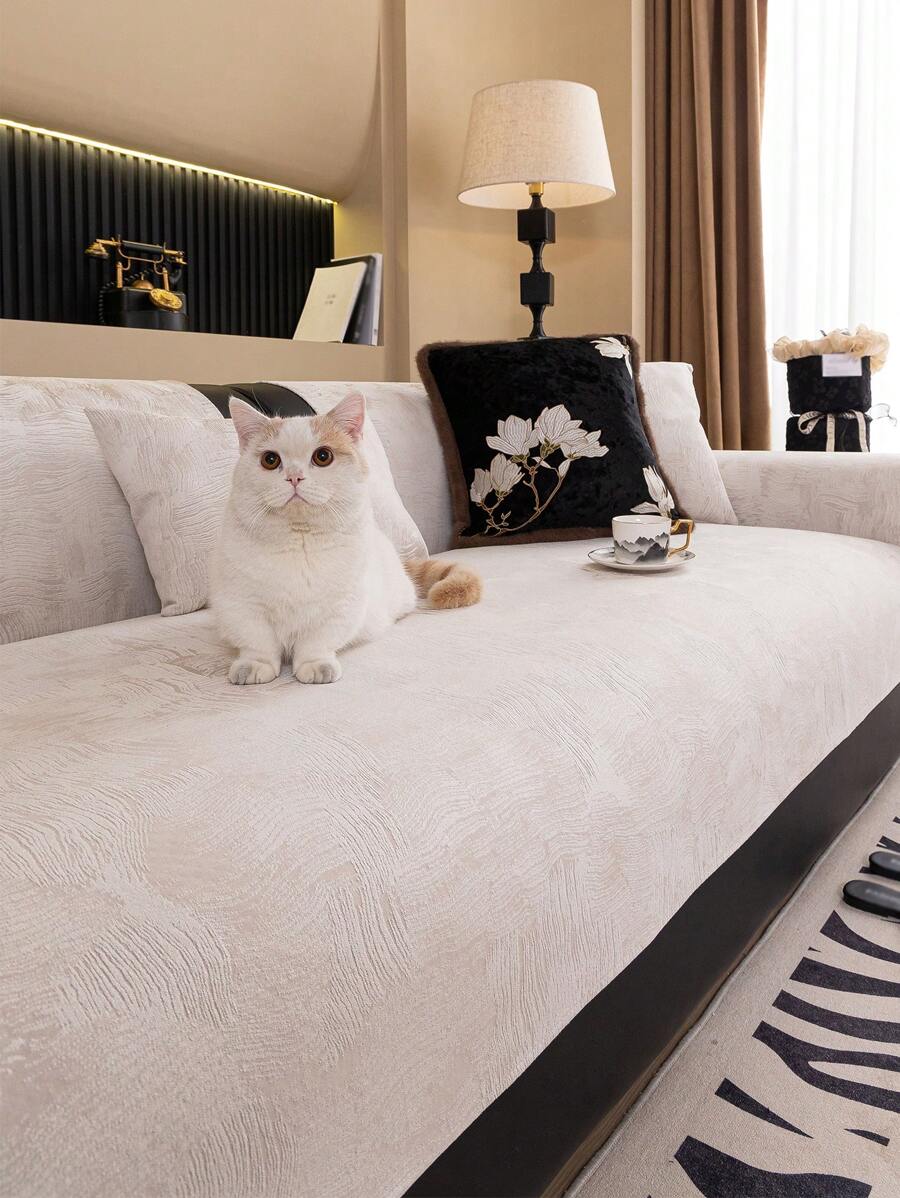 1pc Anti-Slip Washable Chenille Sofa Cushion Cover, Suitable For All Seasons, Anti-Slip, Dirt-Resistant And Scratch-Resistant, Simple Yet Luxurious, Fits Living Room And Bedroom, Pet-Friendly, Excluding Backrest, Armrest And Pillow Covers