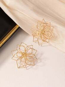 1 Pair Bohemian Style Wire Flower Earrings, Suitable For Women's Daily And Travel Holiday Wear