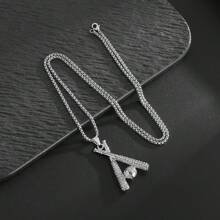 1 件时尚奢华 HIPHOP 棒球棒水钻镀金项链，男女通用珠宝配饰，欧美新款设计 - 彩色 - 查看 3