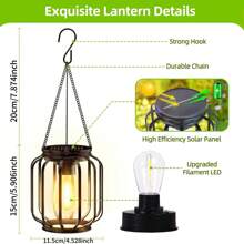 RANGDONG 1pc/2pcs Solar Lantern Outdoor Light, Upgraded Metal Solar Lantern Lamp, IP65 Waterproof Pendant Light For Courtyard, Garden, Patio, Walkway Decor