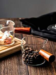 1pc 100ml/3.3oz Calibrated Concentrated Coffee Cup With Wooden Handle, Latte Art Cup - Clear - View 5