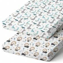 2 Packs Ultra Soft Jersey Knit Pack N Play Sheets, Stretchy Portable/Mini Crib Sheets For Boys And Girls, Universal Fit For Pack N Plays Safe And Snug, Stylish Playard Sheets Of Cute Animals Print