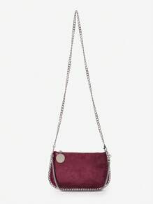 Handmade Chain Strap Multi-Purpose Reversible Metallic Color Baguette Armpit Handbag, Shoulder Bag - Burgundy - View 4