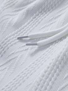 2pcs/Set Men's Solid Color Single-Breasted Short Sleeve Shirt And Shorts Set - White - View 9