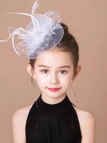 1pc Kids Costume Accessories, Performance Wedding Headpiece, European & American Retro White Veil Feather Small Hat, Party Decor - White - View 3