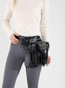 Nieuwe Punk Chained Schoudertas Vrouwen Steampunk Schedel Schouder Crossbody Telefoontasje Taille Beentas