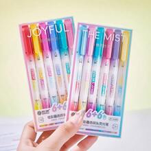 12pcs Colorful Highlighter Pens, Double-Ended Dual-Color, Suitable For Students Marking, Highlighting, 24 Colors