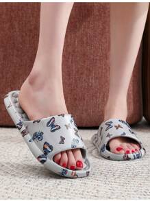Sandálias femininas estampadas, modelo 2024, sola grossa, versáteis, plataforma, tira, modernas, ideais para usar ao ar livre no verão, looks de praia, chinelos femininos. - Cinza - Ver 5