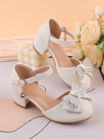 Girls' White High Heel Pumps, Fashion Formal Dress Shoes For Pageant, Ballet, Weddings, Suitable For Toddlers, Little & Big Kids