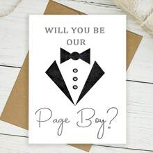 1pc "Will You Be Our Pageboy?" Wedding Proposal Card With Tuxedo And Bowknot Design, Includes Red Envelope - Ideal For Weddings And Engagements, Wedding Card - Multicolor - View 9